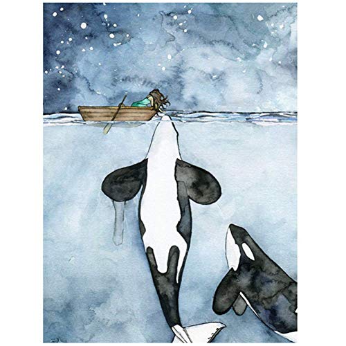 ASLKUYT Orca Aquarell Malerei Whale Seascape Wandkunst Bilder Poster und Drucke Malerei Kunstwerk für Wohnzimmer Home Decor-50x70cm No Frame von ASLKUYT