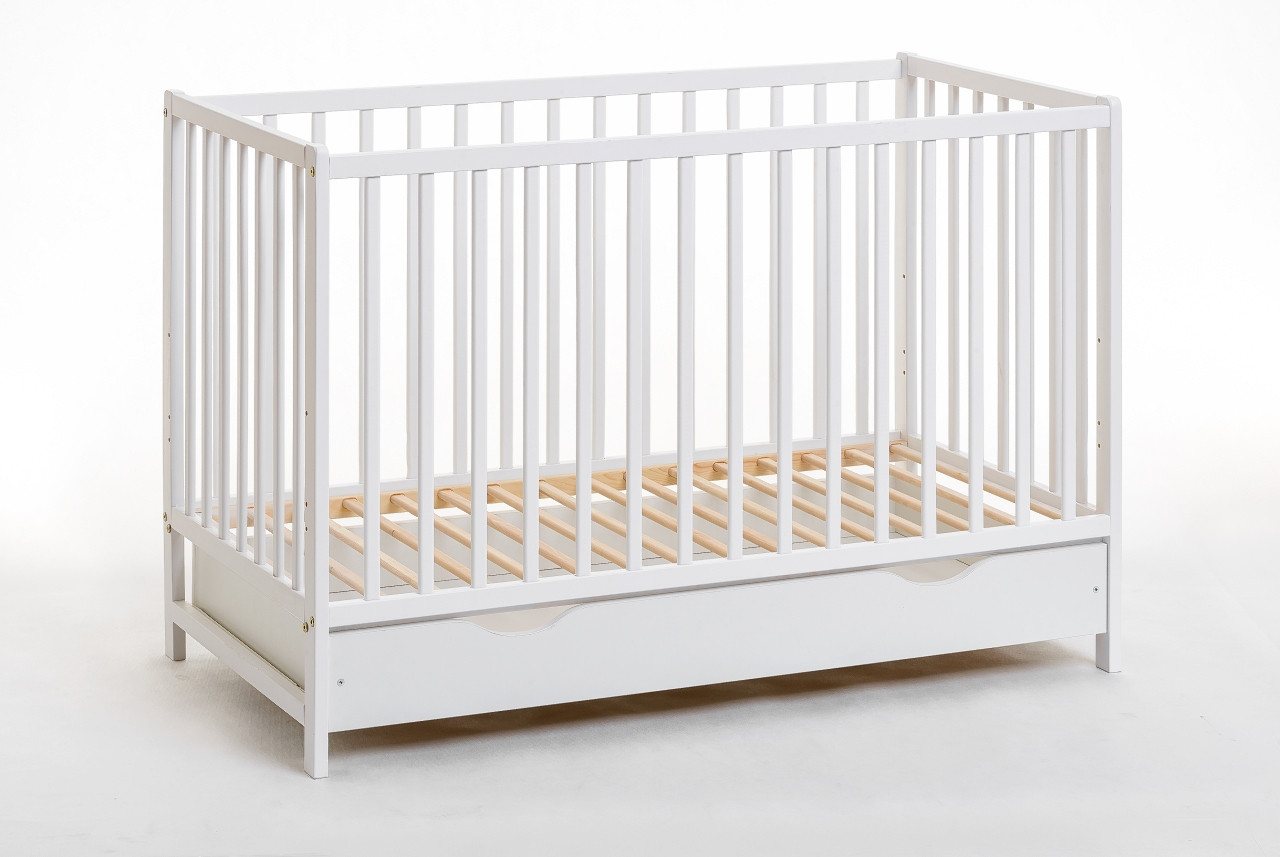 ASM-Moebel Babybett Babybett Gitterbett Beistellbett + Matratze und Schublade CYPI 120x60, Schlupfsprosse, Abnehmbarer Bezug, 3 Positionen, schublade von ASM-Moebel