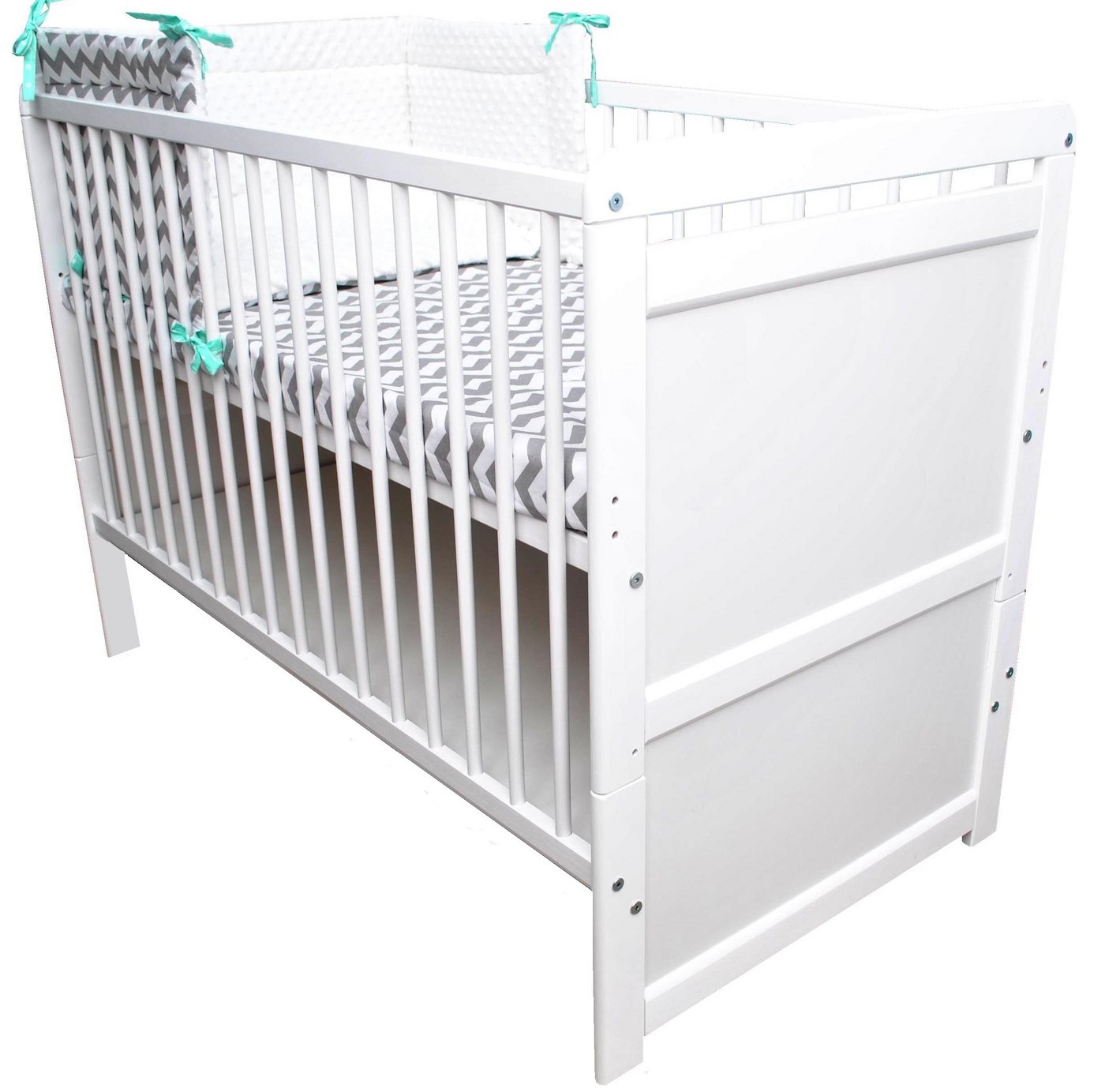 ASM-Moebel Babybett Babybett Gitterbett Beistellbett Jugendbett + Matratze TIMMY 120 x 60, Mit Schlupfsprossen, Matratze, Schublade, 3 Positionen von ASM-Moebel