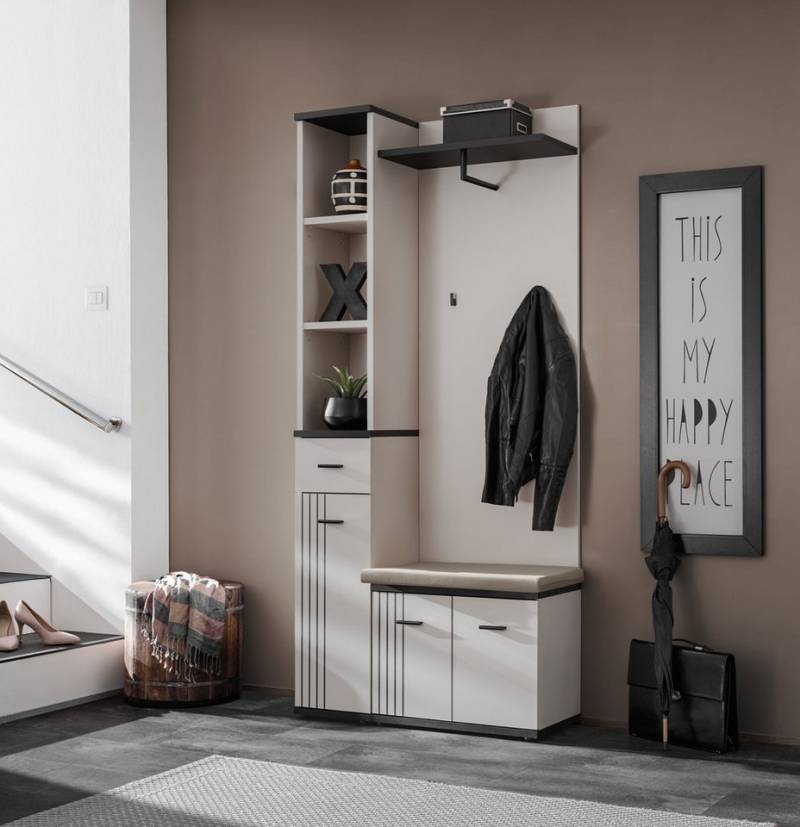ASM-Moebel Garderoben-Set Flurgarderobe Schuhschrank Wandpaneel HUGO I mit Sitzbank, Mit Sitzbank ASM-Moebel Garderoben-Set Flurgarderobe Schuhschrank Wandpaneel HUGO I mit Sitzbank, Mit Sitzbank von ASM-Moebel
