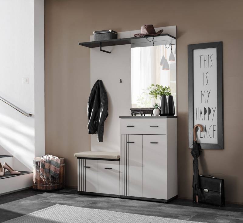 ASM-Moebel Garderoben-Set Flurgarderobe Schuhschrank Wandpaneel HUGO II mit Sitzbank und Spiegel, Mit Sitzbank und Spiegel ASM-Moebel Garderoben-Set Flurgarderobe Schuhschrank Wandpaneel HUGO II mit Sitzbank und Spiegel, Mit Sitzbank und Spiegel von ASM-Moebel