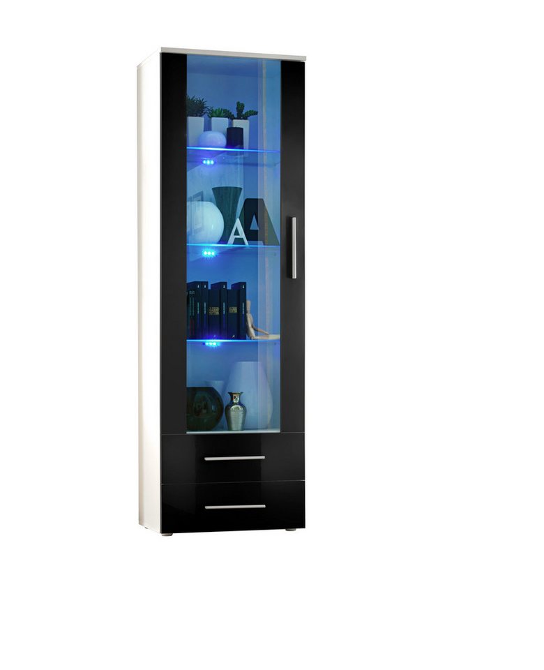 ASM-Moebel Glasvitrine Vitrine Glasvitrine NEO I mit Hochglanzfronten und Led Beleuchtung Mit Led Beleuchtung und Hochglanzfronten von ASM-Moebel