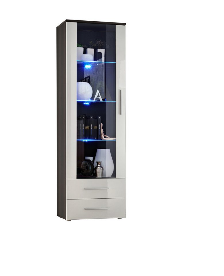 ASM-Moebel Glasvitrine Vitrine Glasvitrine NEO I mit Hochglanzfronten und Led Beleuchtung Mit Led Beleuchtung und Hochglanzfronten von ASM-Moebel