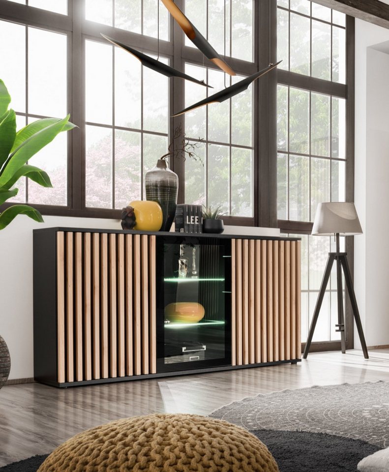 ASM-Moebel Kommode Anrichte CAMERON ZHJ mit Lamellen Led B. und Push-Click System, Mit Led Beleuchtung, Push-Click System und Lamellen von ASM-Moebel