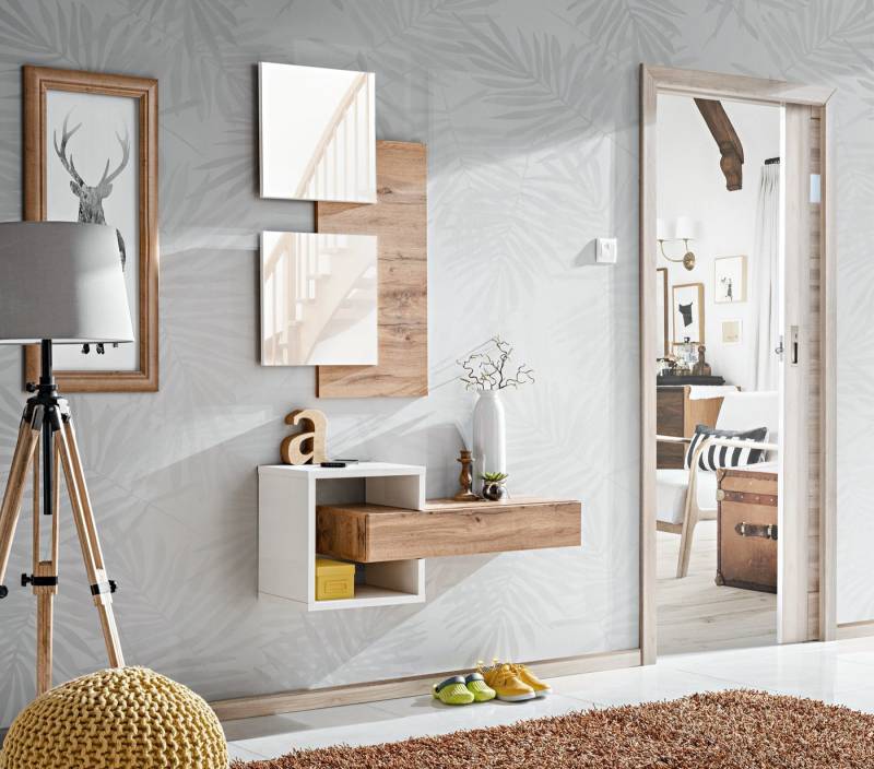 ASM-Moebel Garderoben-Set Flurgarderobe EASY II mit Spiegel und Push-Click System 2 Varianten, Mit Spiegel und Push-Click System von ASM-Moebel