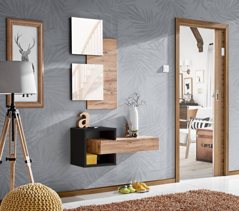 ASM-Moebel Garderoben-Set Flurgarderobe EASY II mit Spiegel und Push-Click System 2 Varianten, Mit Spiegel und Push-Click System von ASM-Moebel