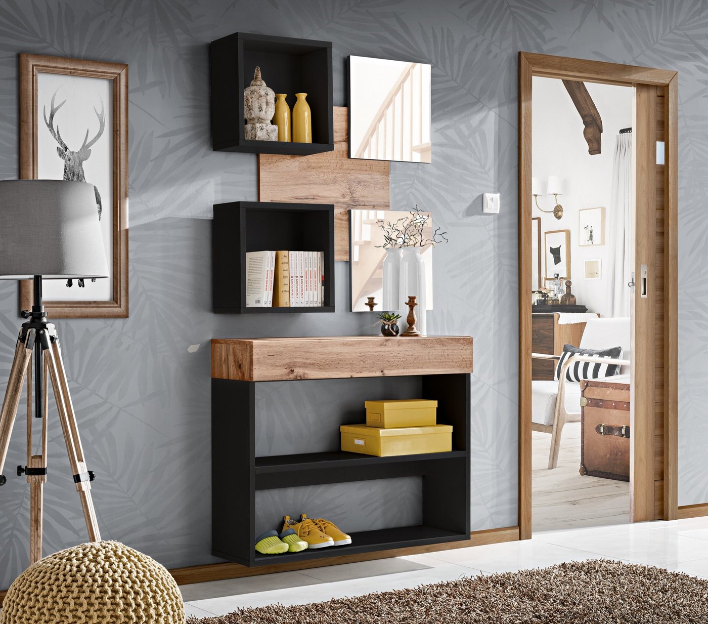 ASM-Moebel Wandgarderobe Flurgarderobe EASY IV mit Spiegel und Push-Click System 2 Varianten, Mit Spiegel und Push-Click System von ASM-Moebel