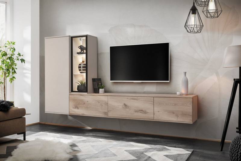 ASM-Moebel Wohnwand Anbauwand Wohnwand CLARE mit Push-Click und Led Beleuchtung, Mit Led Beleuchtung und Push-Click System. von ASM-Moebel