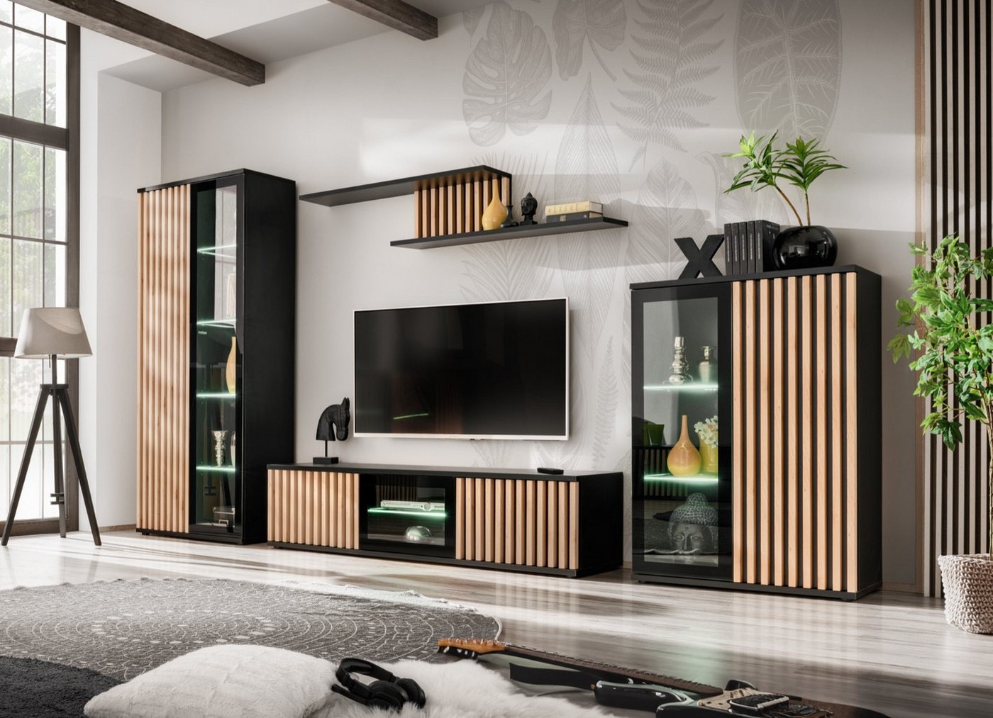 ASM-Moebel Wohnwand CAMERON ZHJ SET mit Lamellen Led Beleuchtung und Push - Click System, Mit Led Beleuchtung, mit Lamellen und Push-Click System ASM-Moebel Wohnwand CAMERON ZHJ SET mit Lamellen Led Beleuchtung und Push - Click System, Mit Led Beleuchtung, mit Lamellen und Push-Click System von ASM-Moebel