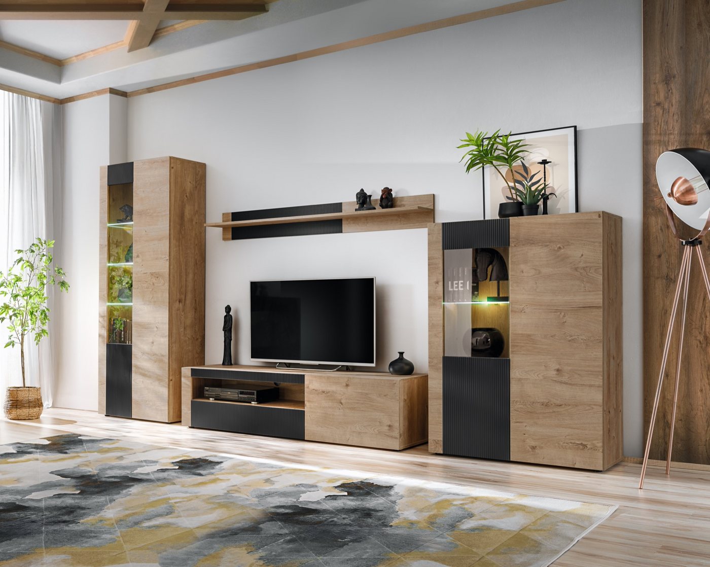 ASM-Moebel Wohnwand Wohnwand ARON mit Rillenfront LED und Push - Click System, Mit Led Beleuchtung und Push-Click System. ASM-Moebel Wohnwand Wohnwand ARON mit Rillenfront LED und Push - Click System, Mit Led Beleuchtung und Push-Click System. von ASM-Moebel