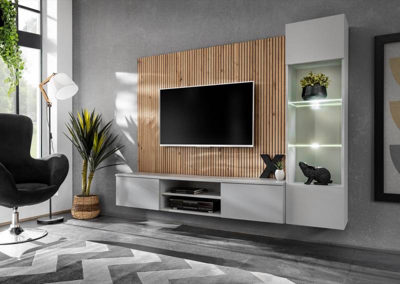 ASM-Moebel Wohnwand Wohnwand Anbauwand XARI PGAS mit Led und Push - Click, Mit Led Beleuchtung und Push-Click System von ASM-Moebel