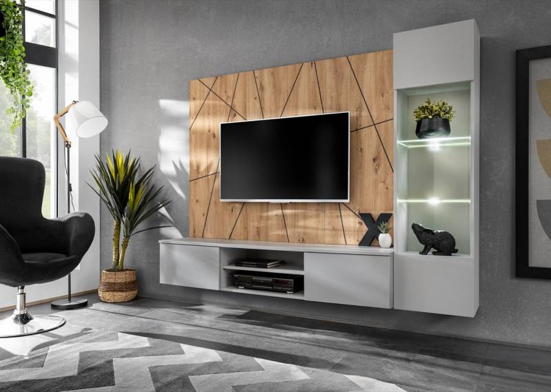 ASM-Moebel Wohnwand Wohnwand Anbauwand XARI PGAS mit Led und Push - Click, Mit Led Beleuchtung und Push-Click System von ASM-Moebel