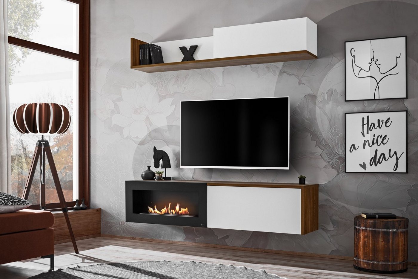 ASM-Moebel Wohnwand Wohnwand DALLAS B mit Bio-Ethanol Kamin und Push-Click 2 Varianten, Mit Bio-Ethanol Kamin und Push-Click System ASM-Moebel Wohnwand Wohnwand DALLAS B mit Bio-Ethanol Kamin und Push-Click 2 Varianten, Mit Bio-Ethanol Kamin und Push-Click System von ASM-Moebel
