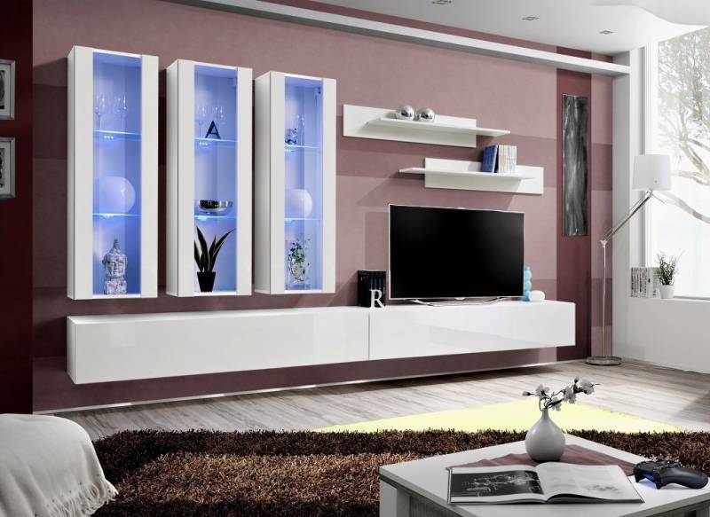ASM-Moebel Wohnwand Wohnwand FLY E mit Hochglanzfronten Led Push-Click 20 Varianten, Mit Hochglanzfronten, Push-Click und Led Beleuchtung von ASM-Moebel
