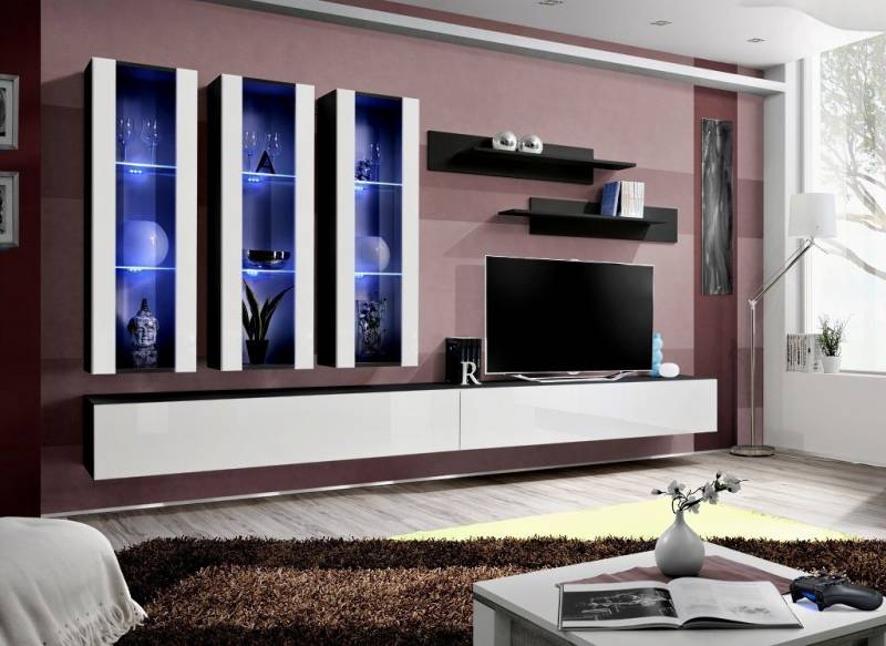 ASM-Moebel Wohnwand Wohnwand FLY E mit Hochglanzfronten Led Push-Click 20 Varianten, Mit Hochglanzfronten, Push-Click und Led Beleuchtung von ASM-Moebel