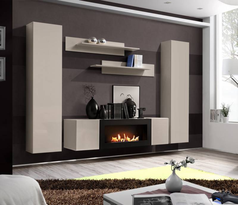 ASM-Moebel Wohnwand Wohnwand FLY M1 CC inkl. Push-Click System mit Bio Ethanol Kamin, Mit Bio-Ethanol Kamin und Push-Click System von ASM-Moebel