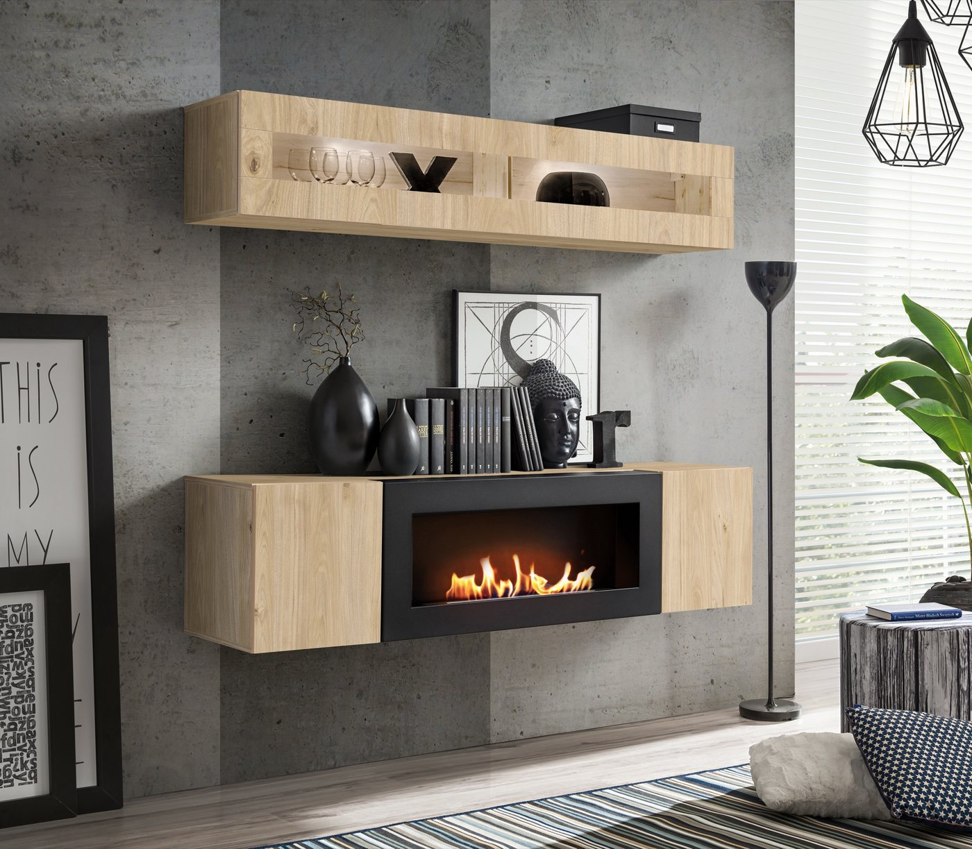 ASM-Moebel Wohnwand Wohnwand FLY N2 HJ mit Push-Click System mit Bio Ethanol Kamin und Led, Mit Bio-Ethanol Kamin, Led Beleuchtung und Push-Click System. ASM-Moebel Wohnwand Wohnwand FLY N2 HJ mit Push-Click System mit Bio Ethanol Kamin und Led, Mit Bio-Ethanol Kamin, Led Beleuchtung und Push-Click System. von ASM-Moebel