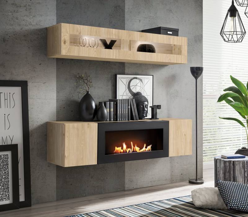 ASM-Moebel Wohnwand Wohnwand FLY N2 HJ mit Push-Click System mit Bio Ethanol Kamin und Led, Mit Bio-Ethanol Kamin, Led Beleuchtung und Push-Click System. ASM-Moebel Wohnwand Wohnwand FLY N2 HJ mit Push-Click System mit Bio Ethanol Kamin und Led, Mit Bio-Ethanol Kamin, Led Beleuchtung und Push-Click System. von ASM-Moebel