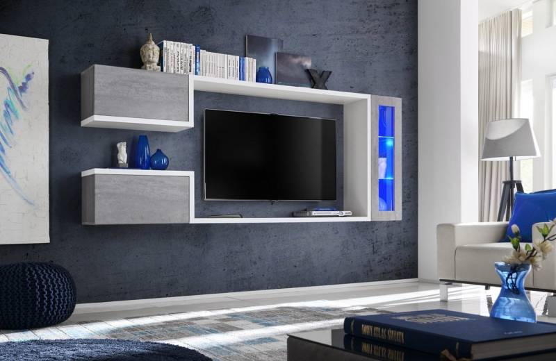 ASM-Moebel Wohnwand Wohnwand GALAXY mit Led Beleuchtung und Push-Click System, Led Beleuchtung und Push-Click System von ASM-Moebel