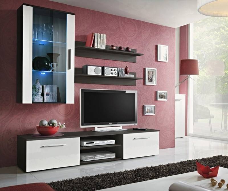 ASM-Moebel Wohnwand Wohnwand GALINO E mit Hochglanzfronten und LED Beleuchtung, Mit Hochglanzfronten und Led Beleuchtung von ASM-Moebel