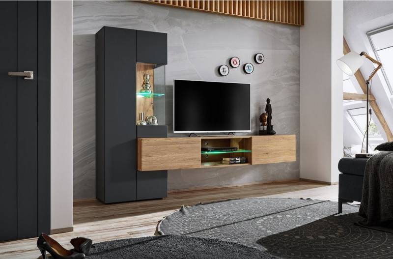 ASM-Moebel Wohnwand Wohnwand TRY mit Led Beleuchtung und Push - Click System von ASM-Moebel
