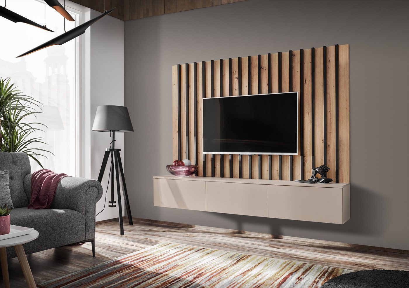 ASM-Moebel Wohnwand Wohnwand VERTI II mit Push-Click System und Lamellen, Mit Lamellen und Push-Click System ASM-Moebel Wohnwand Wohnwand VERTI II mit Push-Click System und Lamellen, Mit Lamellen und Push-Click System von ASM-Moebel