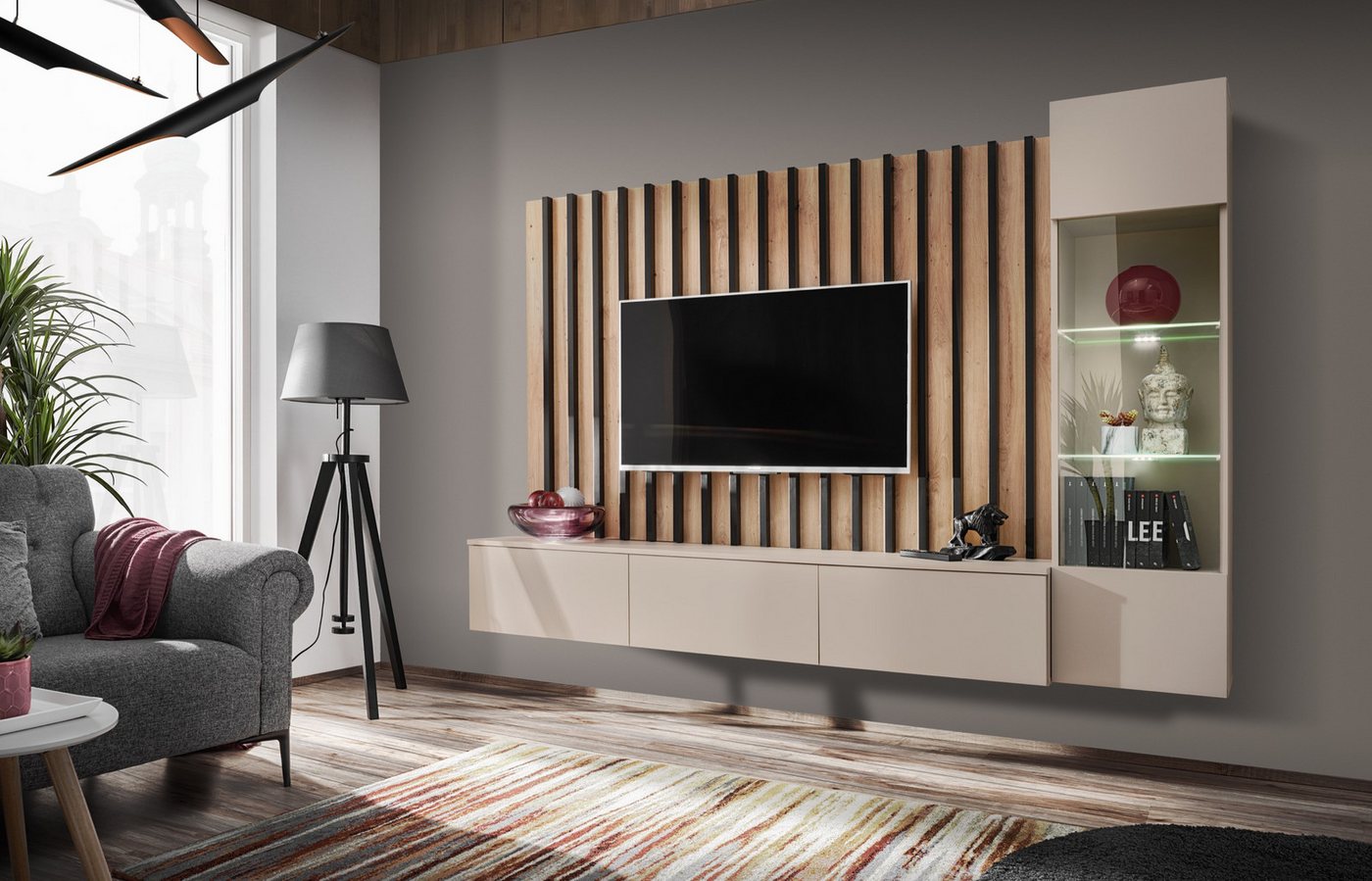 ASM-Moebel Wohnwand Wohnwand VERTI mit Led Beleuchtung Push-Click und Lamellen, Mit Lamellen, Led und Push-Click System ASM-Moebel Wohnwand Wohnwand VERTI mit Led Beleuchtung Push-Click und Lamellen, Mit Lamellen, Led und Push-Click System von ASM-Moebel