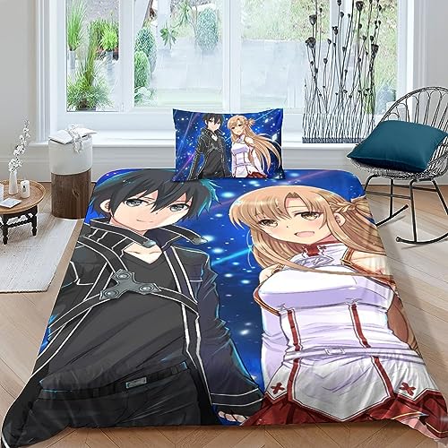 Sword Art Online Bettwäsche 2 Teilig 3D Print Anime Bettbezug Weich Mikrofaser Mit Reißverschluss Und Kissenbezug Für Kinder, Jungen, Jugendlich Single（135x200cm） von ASMEIR