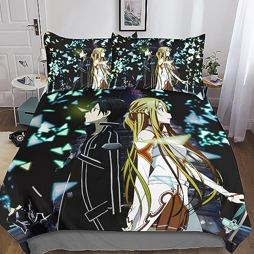 Sword Art Online Bettwäsche-Sets Mit 3D-Druck Anime Bettbezug Set, Mikrofaser Bettbezug Mit Reißverschluss Und Kissenbezug Weich Haltbar Atmungsaktive Double（200x200cm） von ASMEIR