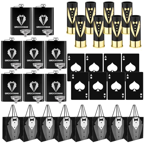 40-teiliges Groomsmen Geschenkset, 8 x Groomsmen Taschen, Edelstahl-Flachmänner mit Trichter, Groomsmen Gläser, Pokerkarten-Flaschenöffner für Junggesellenabschied und Hochzeitsgeschenke 40-teiliges Groomsmen Geschenkset, 8 x Groomsmen Taschen, Edelstahl-Flachmänner mit Trichter, Groomsmen Gläser, Pokerkarten-Flaschenöffner für Junggesellenabschied und Hochzeitsgeschenke von ASMIZ