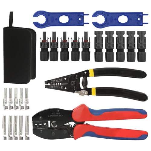 Solar Crimping Tool Kit – Solar Panel PV Kabel Crimpwerkzeug mit Kabelstripper, Schneidwerkzeug, 5 Paar MC4 Stecker und 2 Solar Connector Spanner für 2.5/4.0/6.0 mm² Solar Crimping Tool Kit – Solar Panel PV Kabel Crimpwerkzeug mit Kabelstripper, Schneidwerkzeug, 5 Paar MC4 Stecker und 2 Solar Connector Spanner für 2.5/4.0/6.0 mm² von ASMIZ