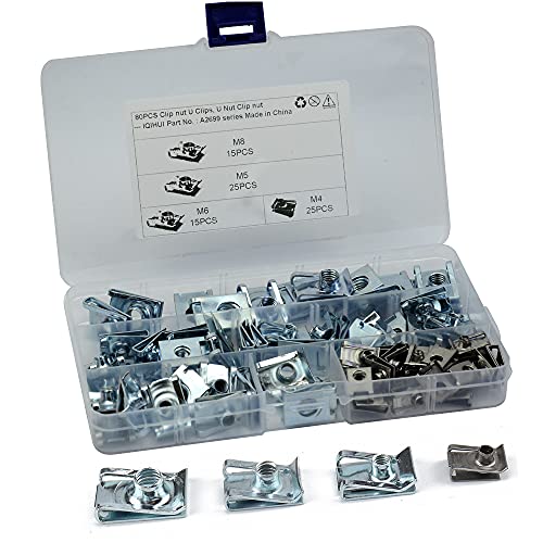 ASNOMY 80 Stück Gewinde Clip Mutter Set, U-Typ Blechmuttern, M4 M5 M6 M8 Schnappmutter Set Edelstahl Schlauchschellen Set mit Aufbewahrungsbox Flachwinkelmutter Befestigungssortiment Sortiment von ASNOMY