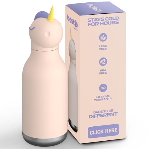 ASOBU Bestie Kindertrinkflasche mit Strohhalm – Isolierte Edelstahlflasche 420ml mit Einhornkopf – Auslaufsicher & BPA-frei von ASOBU
