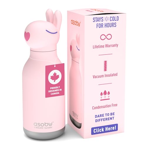 ASOBU Bestie Kindertrinkflasche mit Strohhalm – Isolierte Edelstahlflasche 420ml mit Hasenkopf – Auslaufsicher & BPA-frei von ASOBU