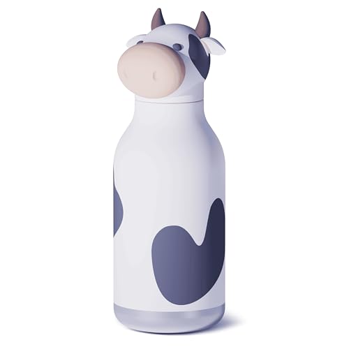 Asobu Bestie Kindertrinkflasche mit Strohhalm – Isolierte Edelstahlflasche 420ml mit Kuhkopf – Auslaufsicher & BPA-frei von ASOBU