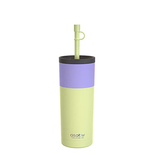 asobu Sippy Doppelwandiger Edelstahlbecher mit flexiblem Silikon-Trinkhalm, 590 ml, Pastellgelb von ASOBU