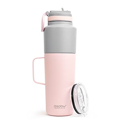 asobu 2 Stück 887 ml isolierte Wasserflasche mit Strohhalm-Deckel und 591 ml Edelstahl-isolierter Kaffeetasse (Rosa) von ASOBU