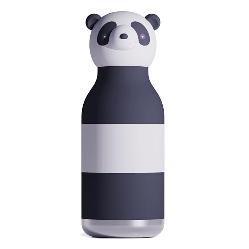 asobu Bestie Isolierte Edelstahl-Trinkflasche mit weichem abnehmbarem Tierkopf für Kinder und Jugendliche, mit flexiblem wiederverwendbarem Strohhalm (Panda) von ASOBU