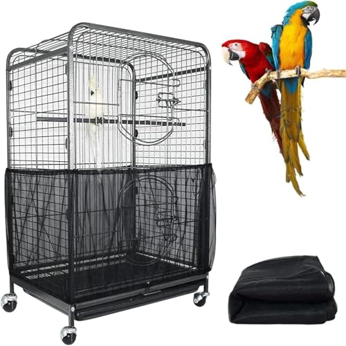 ASOCEA Großer Vogelkäfig-Samenkäfig Vogelkäfigabdeckung Verstellbarer Vogelkäfig Nylon Maschennetz Papageienkäfig Weiche luftige Schutzhülle für Runde (Schwarz, 118 * 15.7in/300 * 40cm) von ASOCEA