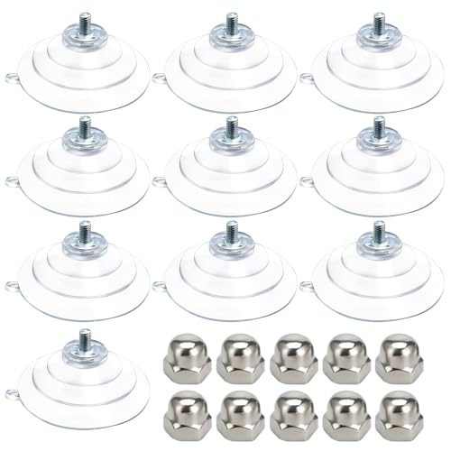 ASOFTY 10 Pcs M5 Saugnapf mit Gewinde, Ø 60 mm Runde Saugnäpfe für Fenster, Saugnapf Ohne Haken mit Metallschraubenmutter, PVC Transparente Saugknöpfe für Glas, Wand, Fenster von ASOFTY