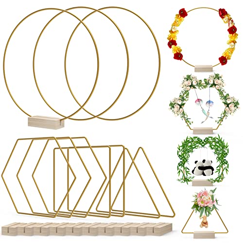 ASOFTY 10 Stück 25cm ø Metallringe zum Basteln, Dekoring mit 10 Holz Kartenhalter, Glod Metallringe für DIY Macrame, Traumfänger Bastelset, Ostern, Hochzeit Dekor von ASOFTY