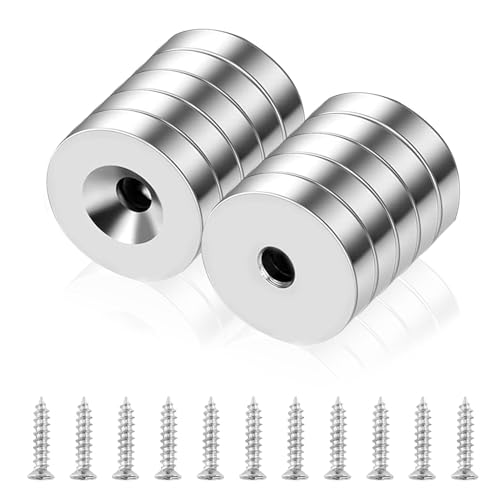 ASOFTY 10 Stück Neodym Magnete, Extra Stark mit Loch, Senkkopf Rundmagne Magnete mit Schrauben, Topfmagnet für Küchen, Büro, Lager, Garage (15mm) von ASOFTY