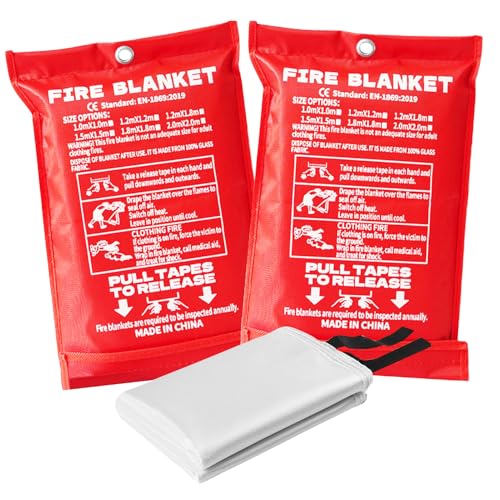 ASOFTY 2 Stück Feuerlöschdecke 1,2 x 1,2 m, Löschdecke für Küche und Haushalt, Glasfaser Brandschutzdecke für Fettbrand, Flammhemmend und Wärmeisolierend, Feuerdecke für Notfälle, Küche, Auto, Camping von ASOFTY