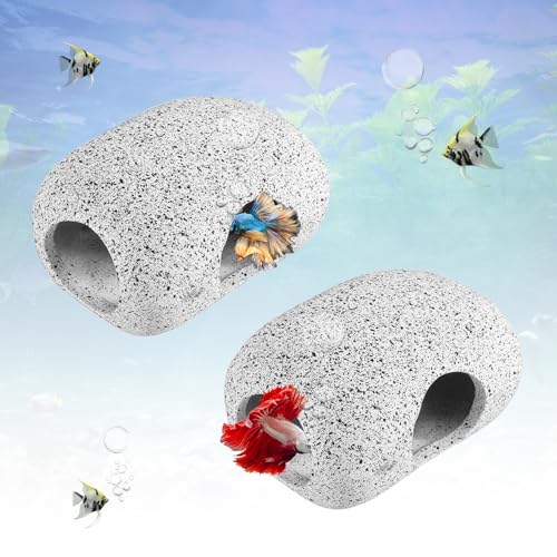 ASOFTY 2 Stück Keramik Versteck, Fisch Tank Zubehör Höhle Dekoration, Aquarium-Versteck, Aquarium Felsenhöhle für Wassertiere, Keramik Fisch Höhle von ASOFTY