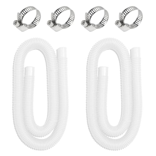 ASOFTY 2 Stück Poolschlauch 32mm, 150cm Schwimmbadschlauch mit 4 Schlauchschellen, Pumpenschlauch, Saugschlauch, Flexibler Wasserschlauch für Schwimmbecken, Poolpumpe (Weiß) von ASOFTY