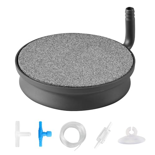 ASOFTY Aquarium Luftstein, 5.8cm Rund Aquarium Sauerstoffstein mit 1.5M Luftrohr, Verstellbarer Steuerventil, Rückschlagventil, Saugnap und Verbinder, Aquarium Sprudler Stein Set von ASOFTY