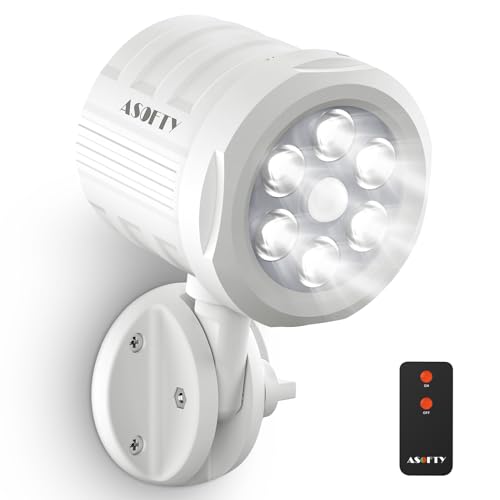 ASOFTY Bewegungsmelder Aussen Batterie Strahler mit Fernbedienung, 6 LED Drahtlose Batteriebetrieben 1000LM Spot Lampen, IP65 Wasserdicht Sicherheit Lamp Garten Garage Innen Außen von ASOFTY