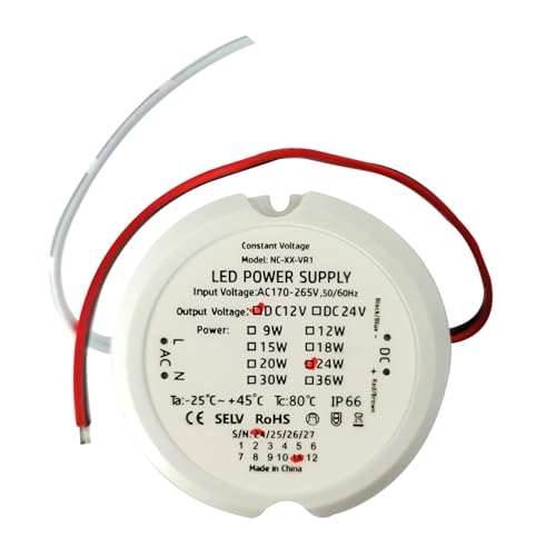 ASOFTY LED Trafo, 12V 2A 24W Wasserdichtes IP66 Transformator Driver Power, LED Transformator, Runder LED Netzteil Treiber für LED Lampen von ASOFTY
