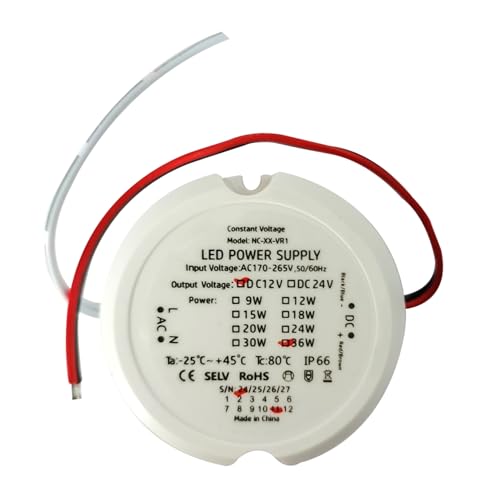 ASOFTY LED Trafo, 12V 3A 36W Wasserdichtes IP66 LED Transformator, Transformator Driver Power, Runder LED Netzteil Treiber für LED Lampen von ASOFTY
