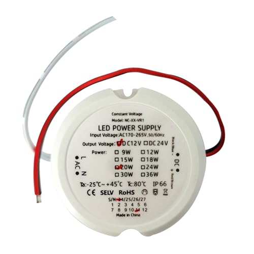 ASOFTY LED Trafo 12 V, 1.6A 20W Wasserdichtes IP66 LED Transformator, Transformator Driver Power, Runder LED Netzteil Treiber für LED Lampen von ASOFTY